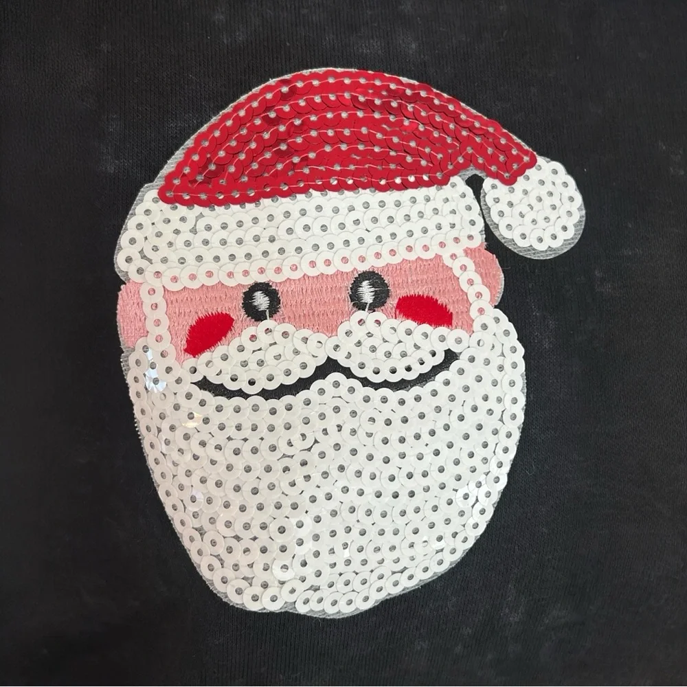 Black acid wash oversized sequin Santa top XL, 2XL - Picture 4 of 9